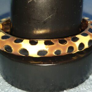 Leopard Animal Print Gold Tone Enamel Hinged Bracelet
